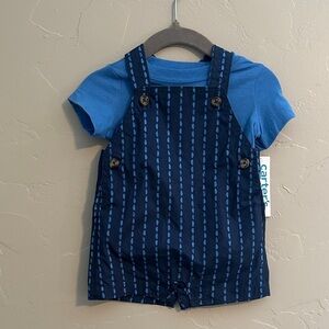 Carter's Blue Striped Shortall Set Baby Boy Summer Outfit